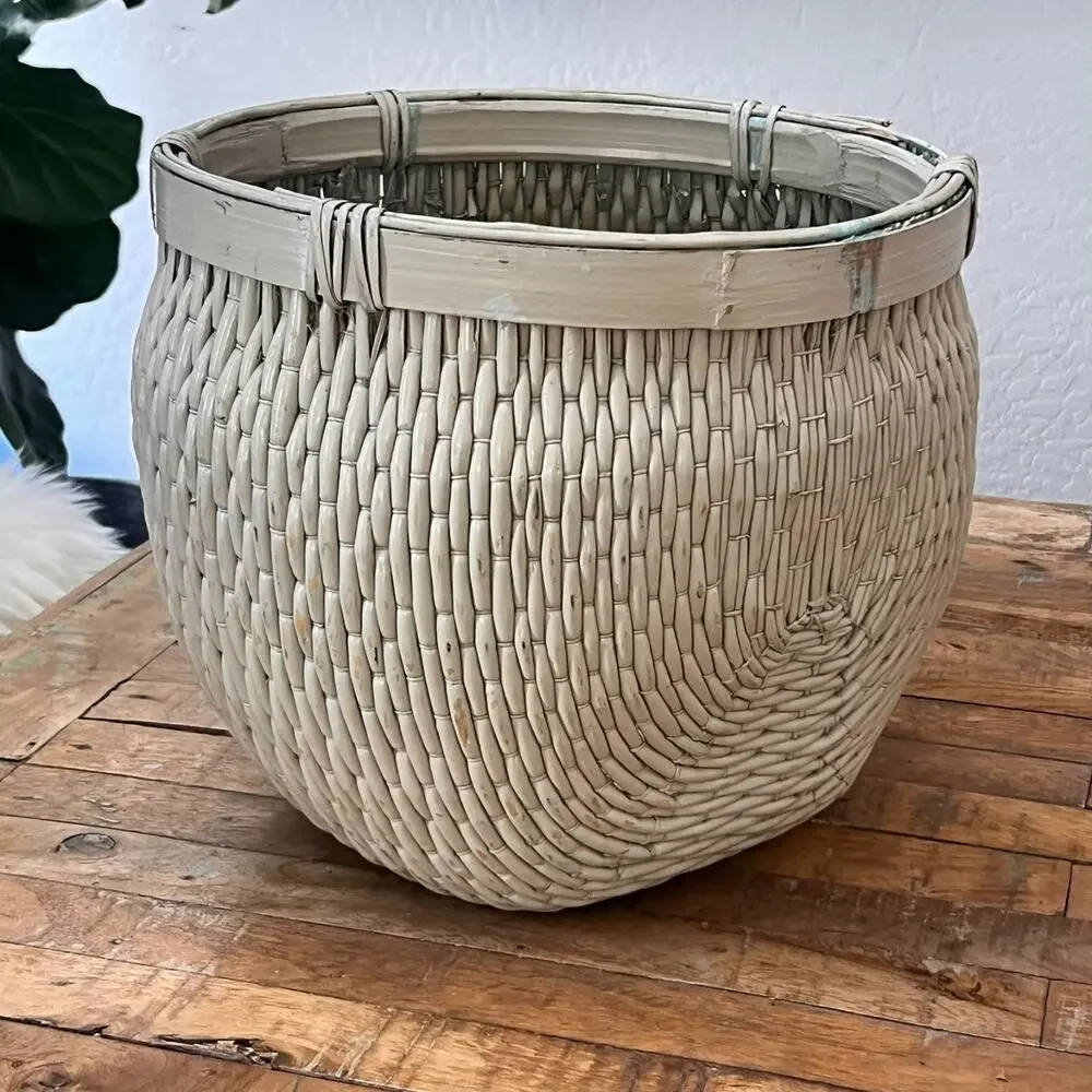 Antique Asian Rice Gathering Cream Basket 11.25